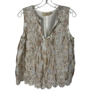 Anthropologie Moulinette Soeurs Skylar Shine Gold Embroidered Lace Scallop Top 4